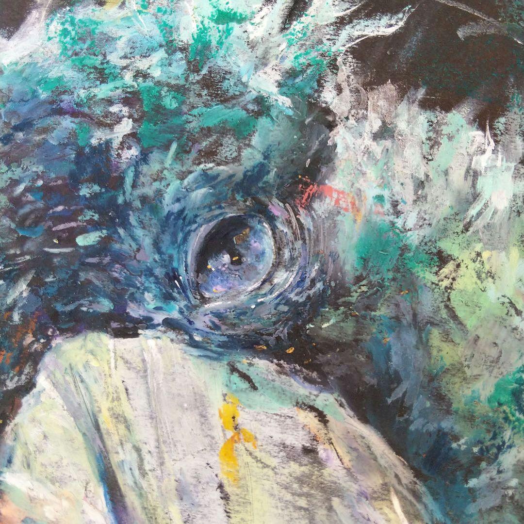 原画 アート 絵画 画家 クレパス画 ハシビロコウ 鳥 青い鳥 インテリア