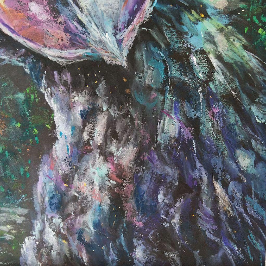 原画 アート 絵画 画家 クレパス画 ハシビロコウ 鳥 青い鳥 インテリア