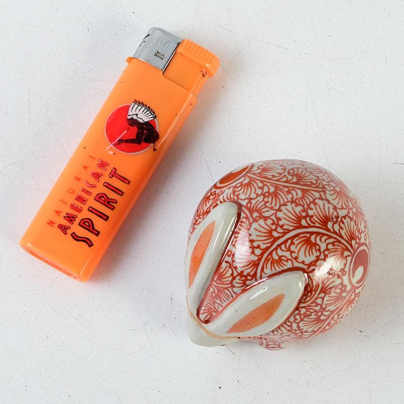 ニコニコ　茶道具　萬古焼　加賀瑞山造　赤絵卯香合　共箱　V　9753