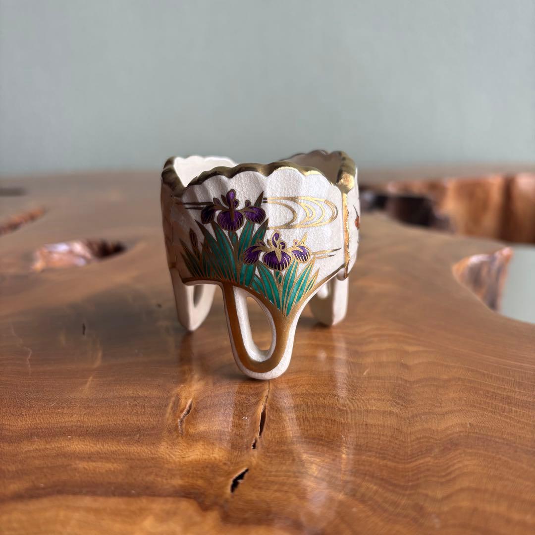 色絵銀杏草花 蓋置 杉田祥平造 清閑寺窯 茶道具 共箱