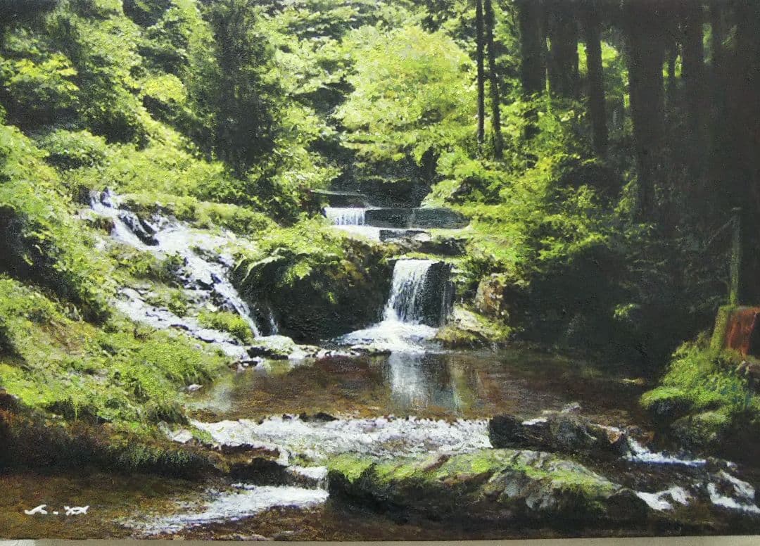 ま*い様 風景画◆渓流◆真作 新品【水性絵具・アクリル・色鉛筆等】◆防水/丁寧梱