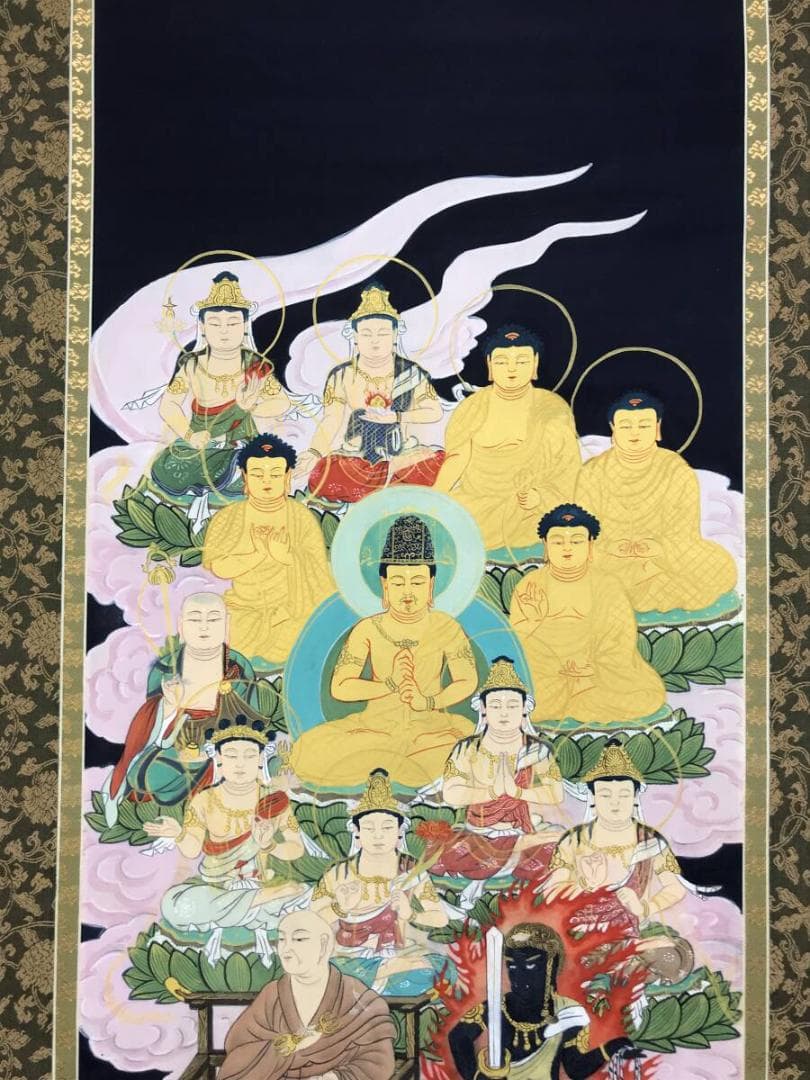 弘法大師/十三佛図/仏掛軸/極彩色/肉筆/掛軸/名家伝来AH-571