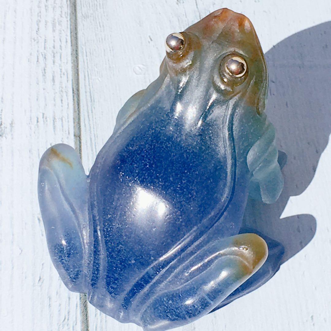 カエル　ブルー　ドーム　フランス　クリスタル　水晶　青　蛙　置物　ガラス　ガレ