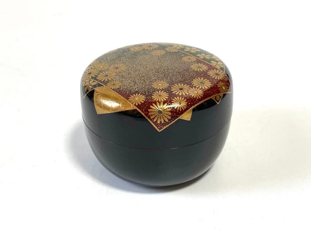 大多尾重則作　色紙春秋蒔絵　平棗　なつめ　棗　茶道具　共箱　蒔絵　桜　菊