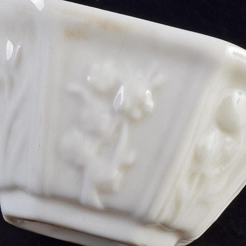 中国　徳化窯白磁　花刻　八角煎茶碗　六客　箱付　M　9027E