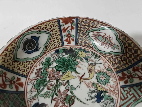 大聖寺伊万里　五彩色絵花鳥図　深皿　径19,5cm