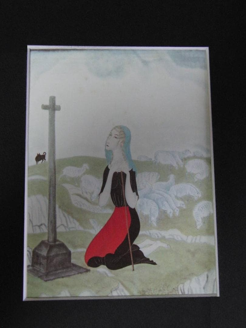 藤田嗣治、【Bergere en priere】、希少な額装用画集より、厳選