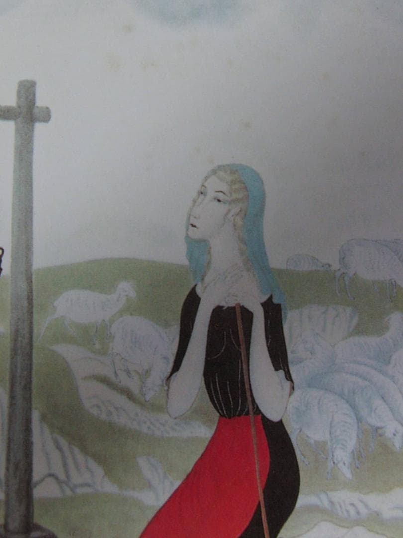 藤田嗣治、【Bergere en priere】、希少な額装用画集より、厳選