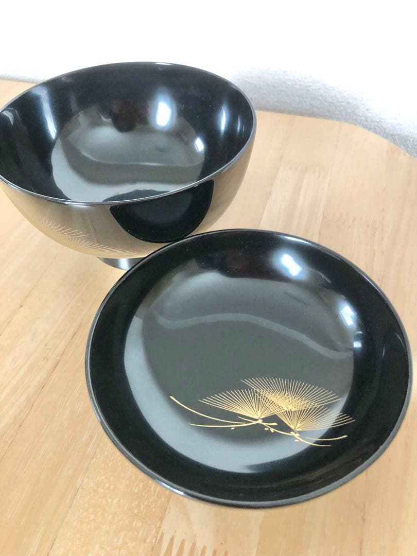 【輪島塗】【希少】木製漆器 吸物椀 蓋付き（見開きまで模様付き）5客セット