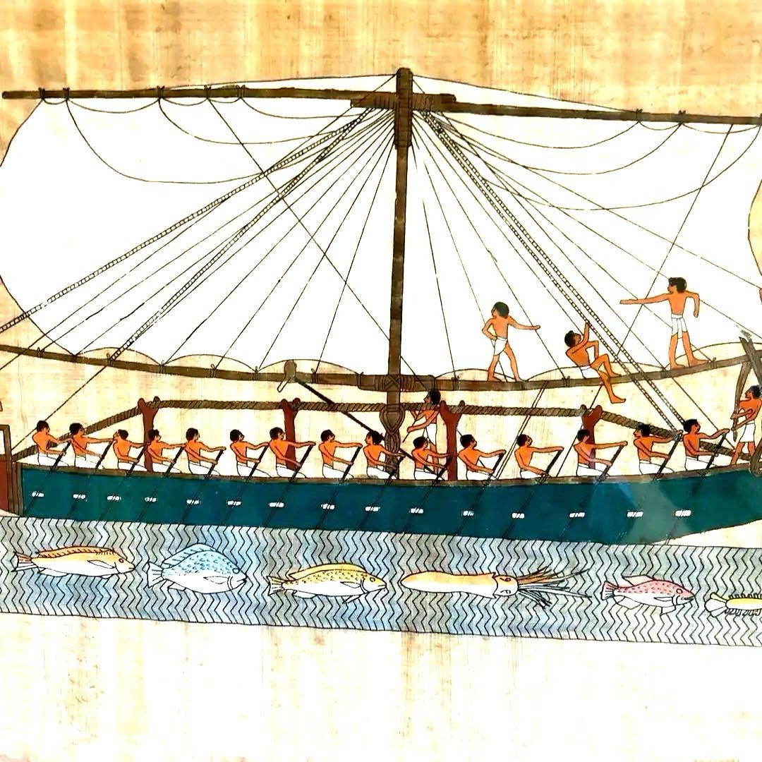 パピルス/古代エジプト風 船のアート作品 フレーム付き