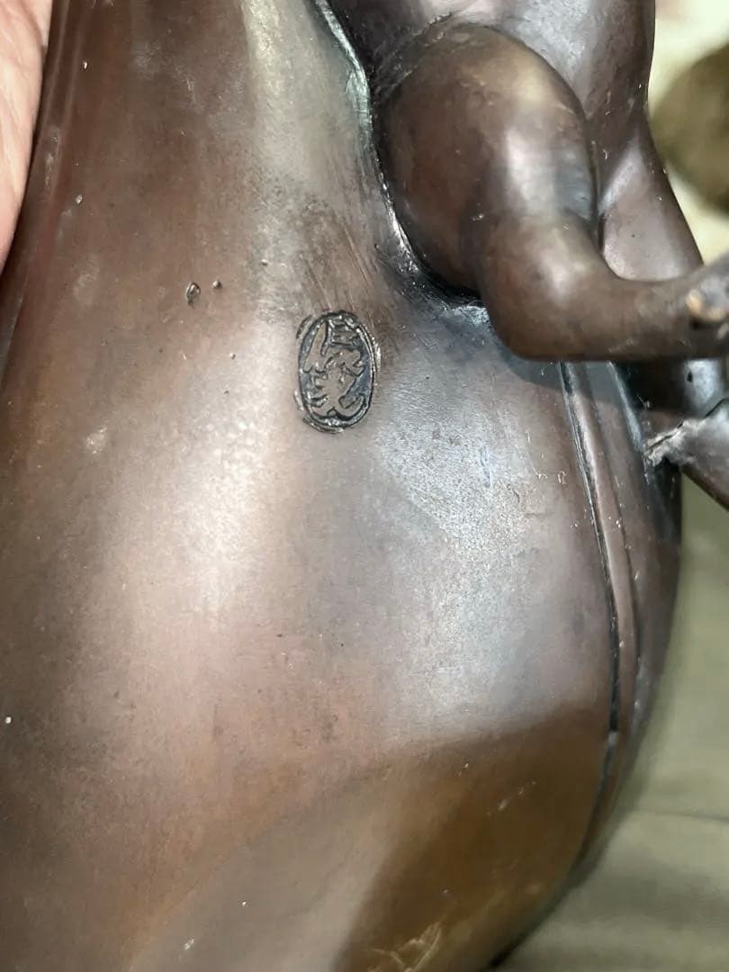 岩坪信光 作 唐銅 袋引鼠 ねずみ 親子／金工師／銅製 置物／刻印あり／工芸品