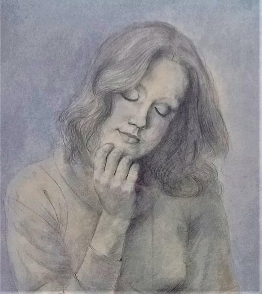 桜田晴義　タイトル「少女D」　デッサン画　表サイン　新品額装　黄袋、タトウ箱あり