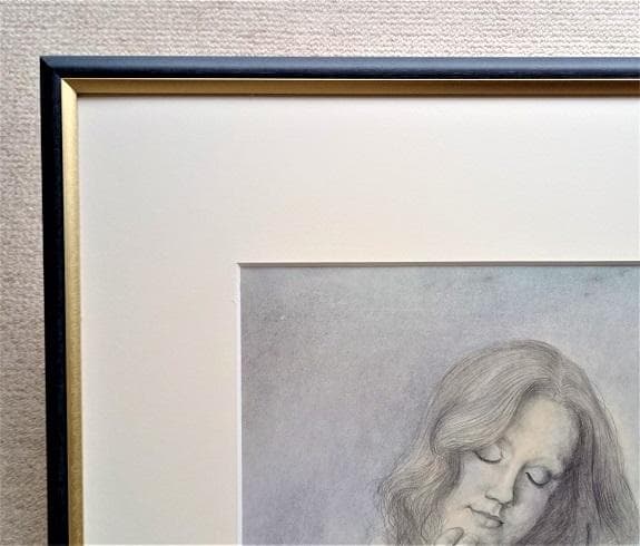 桜田晴義　タイトル「少女D」　デッサン画　表サイン　新品額装　黄袋、タトウ箱あり