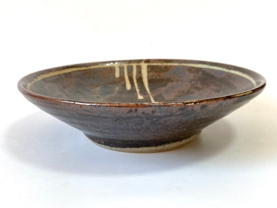 陶芸家　作家物　作者不明　濱田庄司　浜田庄司　？　柿釉　鉄釉　抜き絵　丸皿　深皿