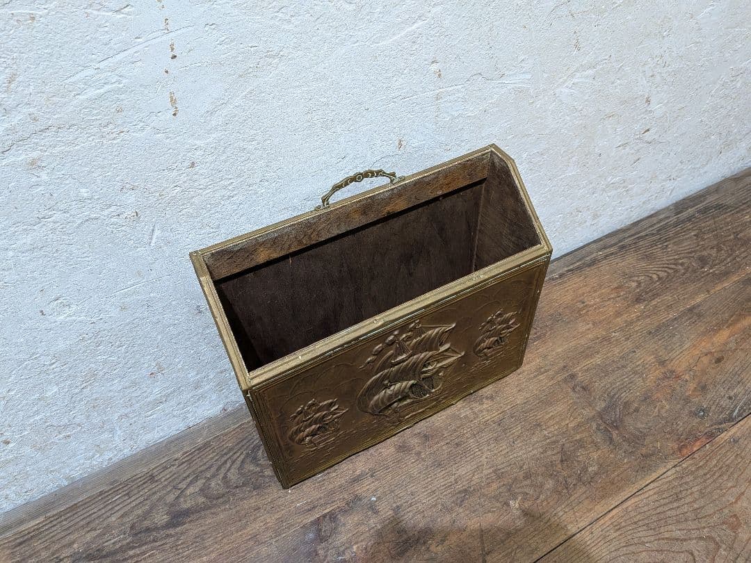 1129 イギリスアンティーク　マガジンラック　雑誌入れ　ケース　英国ビンテージ