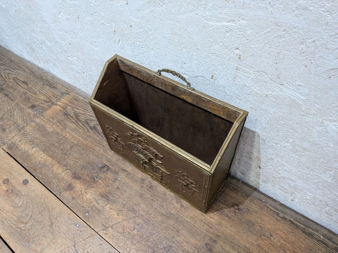 1129 イギリスアンティーク　マガジンラック　雑誌入れ　ケース　英国ビンテージ