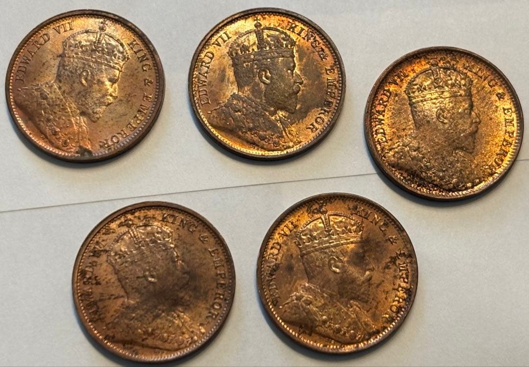 外国　1904 セイロン 1/2 セント 銅貨古銭 5枚セット