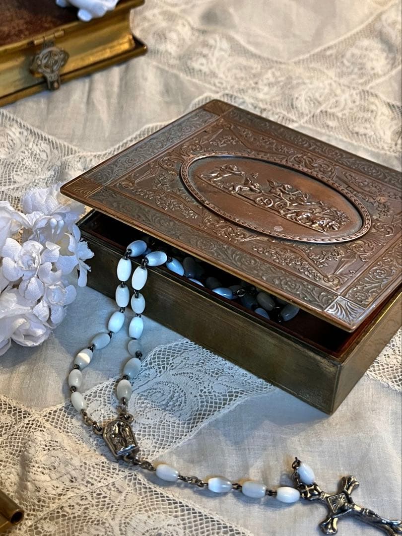 ◆フランスアンティーク｜ブロンズ真鍮エンジェル彫刻ジュエリーボックス小物入れ小箱