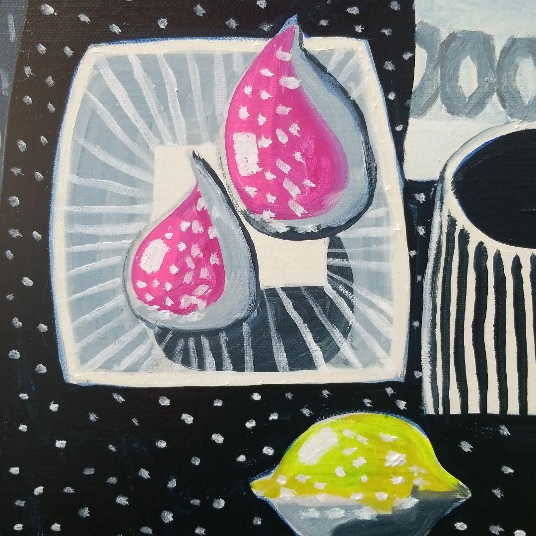 油絵　専用　いちじくとレモンのあるテーブル