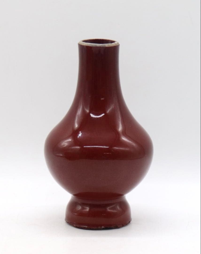 中国　清時代中期　窯変紅釉瓶　アンティーク　木箱入　送料込み251208