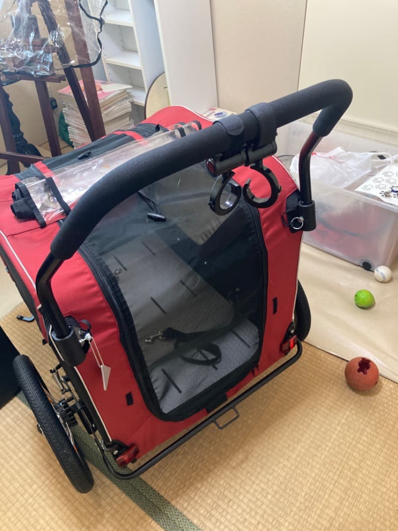 犬用ペットカート 赤 メッシュ窓付き