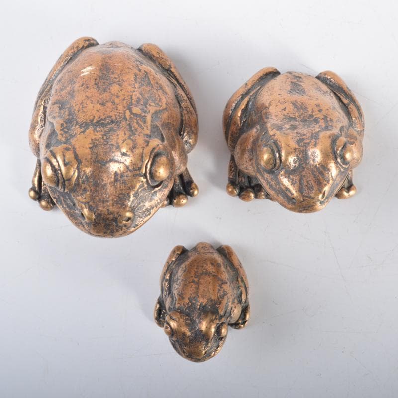 中国　古銅　蛙　紙鎮　置物　3点　N　4217