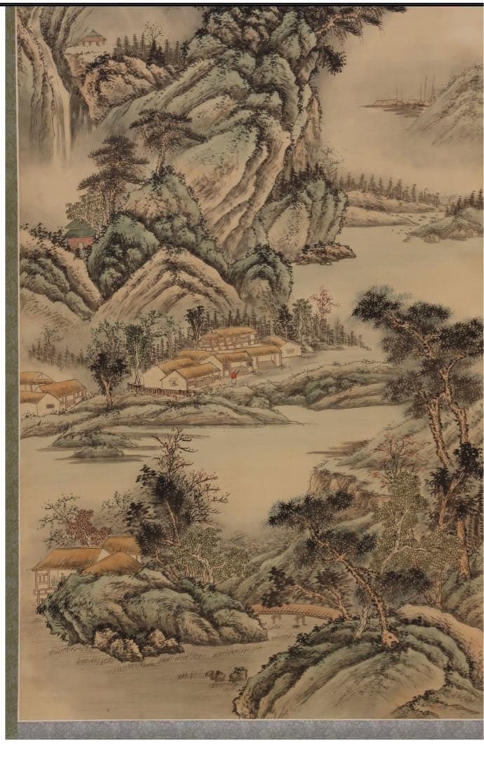 中国民国時代画家　希白 掛軸(絹本) 墨彩 「常熟山水」肉筆