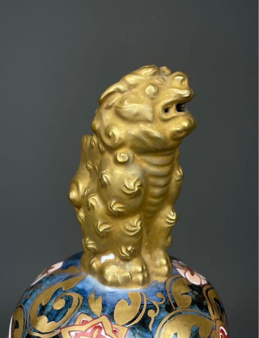 古伊万里 沈香壺 獅子摘 金彩色絵 牡丹獅子図 獅子鈕蓋付大壷 沈香壷