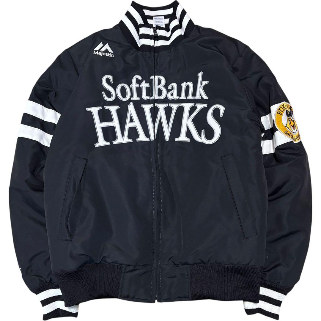 福岡ソフトバンクホークス Majestic ブラック ナイロンジャケット 中綿