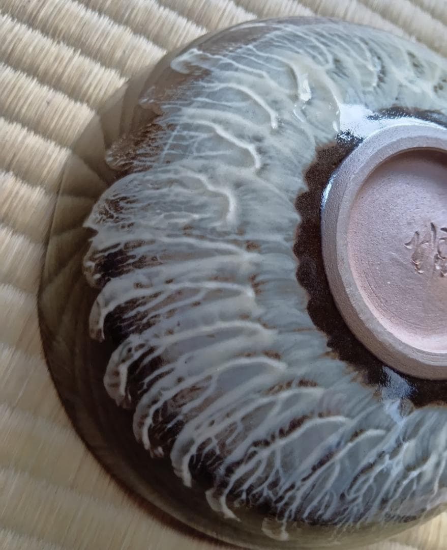 臥牛窯　十三代横石臥牛作　唄川菓子鉢　刷毛白鷺図　現川焼　木箱付き