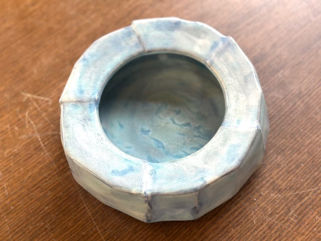 値下げ　新品　清水焼　大型灰皿　花器　水盤　青釉　京焼　プレゼント　開店祝