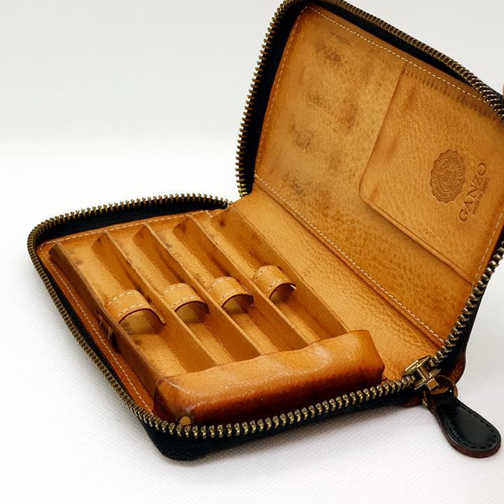 GANZO THIN BRIDLE ファスナー付き4本入りペンケース ブラック