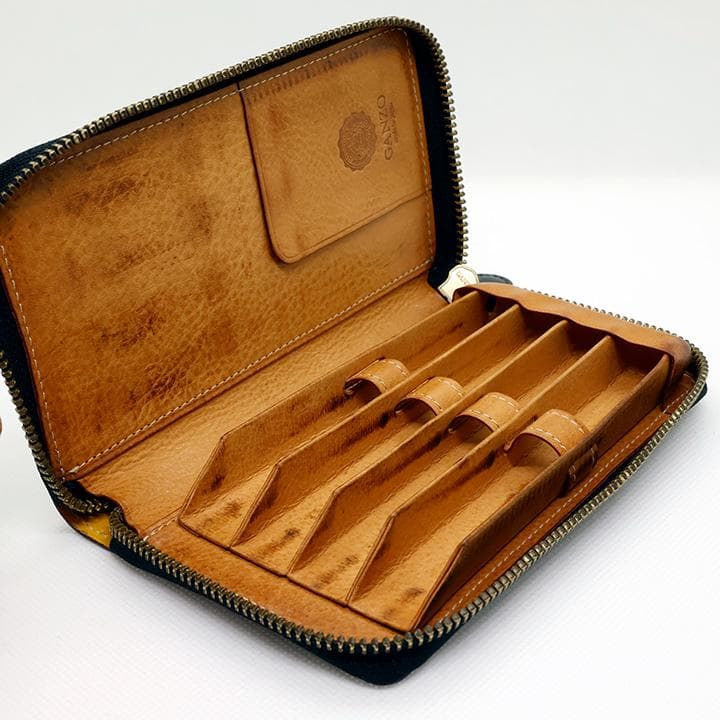 GANZO THIN BRIDLE ファスナー付き4本入りペンケース ブラック