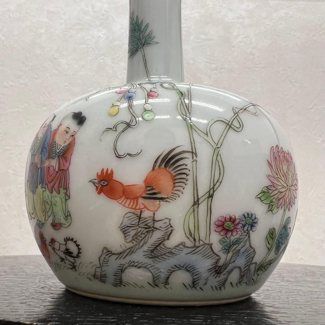 中国清朝人物紋長頸瓶骨董　唐物　アンティーク古美術品骨董　景徳鎮陶磁器青磁　江戸