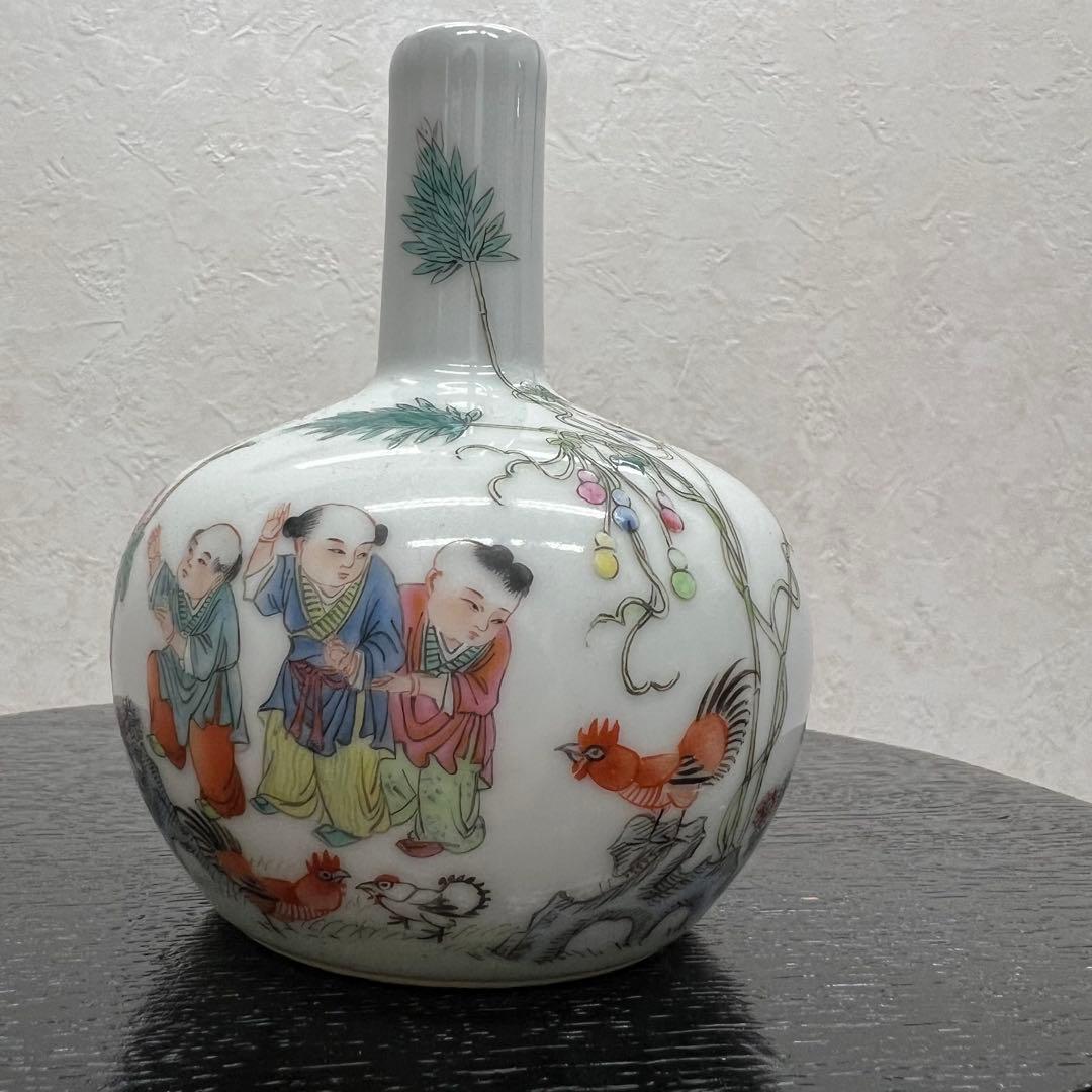 中国清朝人物紋長頸瓶骨董　唐物　アンティーク古美術品骨董　景徳鎮陶磁器青磁　江戸