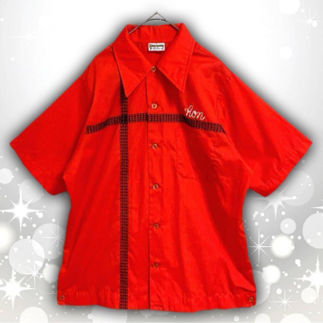 美古着 70s KingLouie　キングルイ　ボーリングシャツ　レッド　Ｌ相当