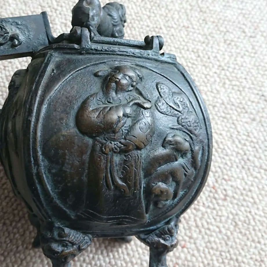 時代 香炉 矢立 銅製　大明宣徳