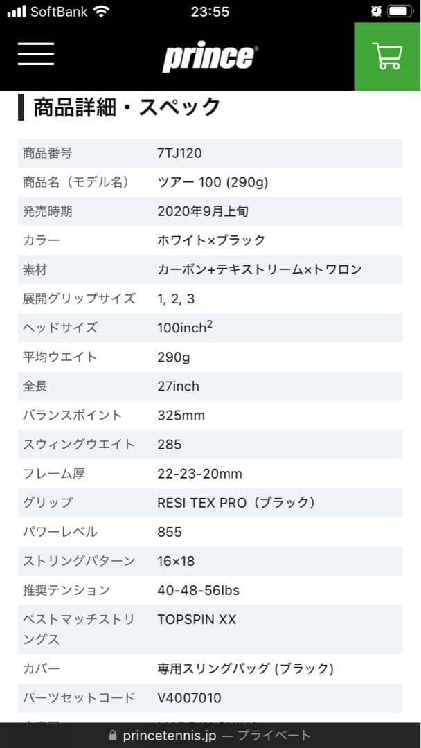 2020 prince ツアー100 290g 2G