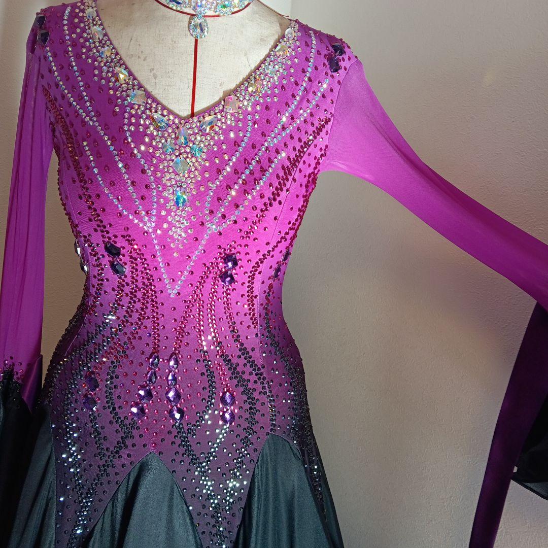 社交ダンススタンダードドレス （M〜Ｌサイズ）ピンクと黒グラデーション