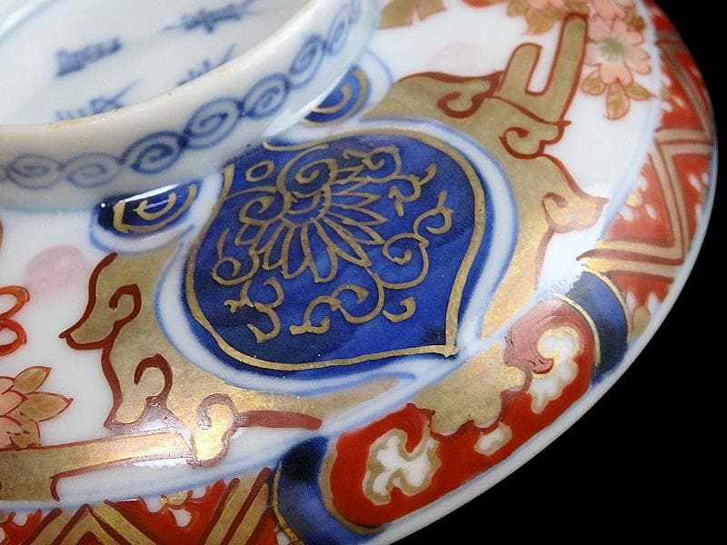 古伊万里　金襴手　桜花紋に光背の図　大振蓋茶碗　AS-DBz