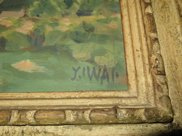 美品 昭和25年作 真作◆理髪師の画家 岩井 弥一郎『風景画』油彩・板（M4号）