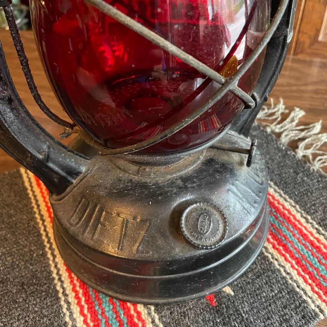 レア！1900〜20s 黒デイツDIETZ 赤ガラスランタン　USAアンティーク