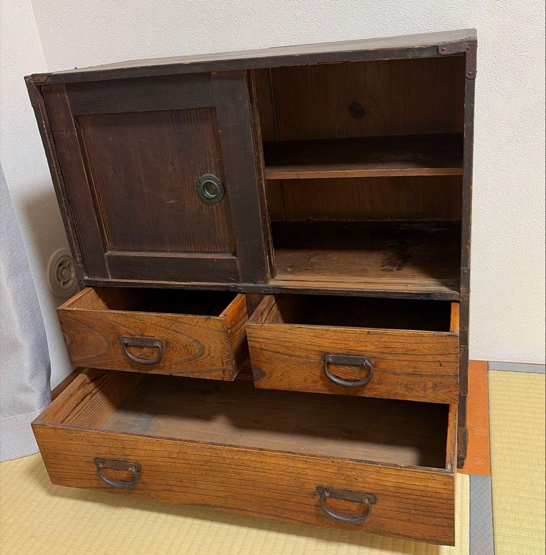 木製収納茶箪笥3引き出し 2扉