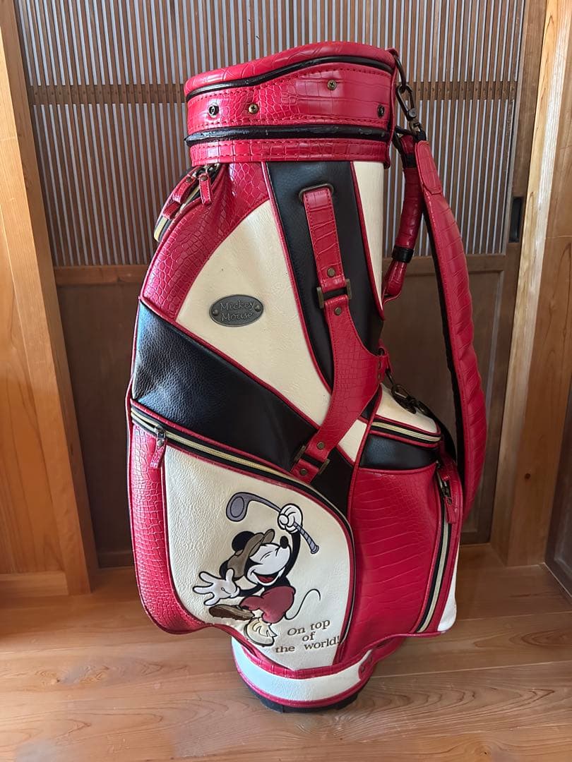 【美品】ディズニー　ミッキー　キャディバッグ　赤