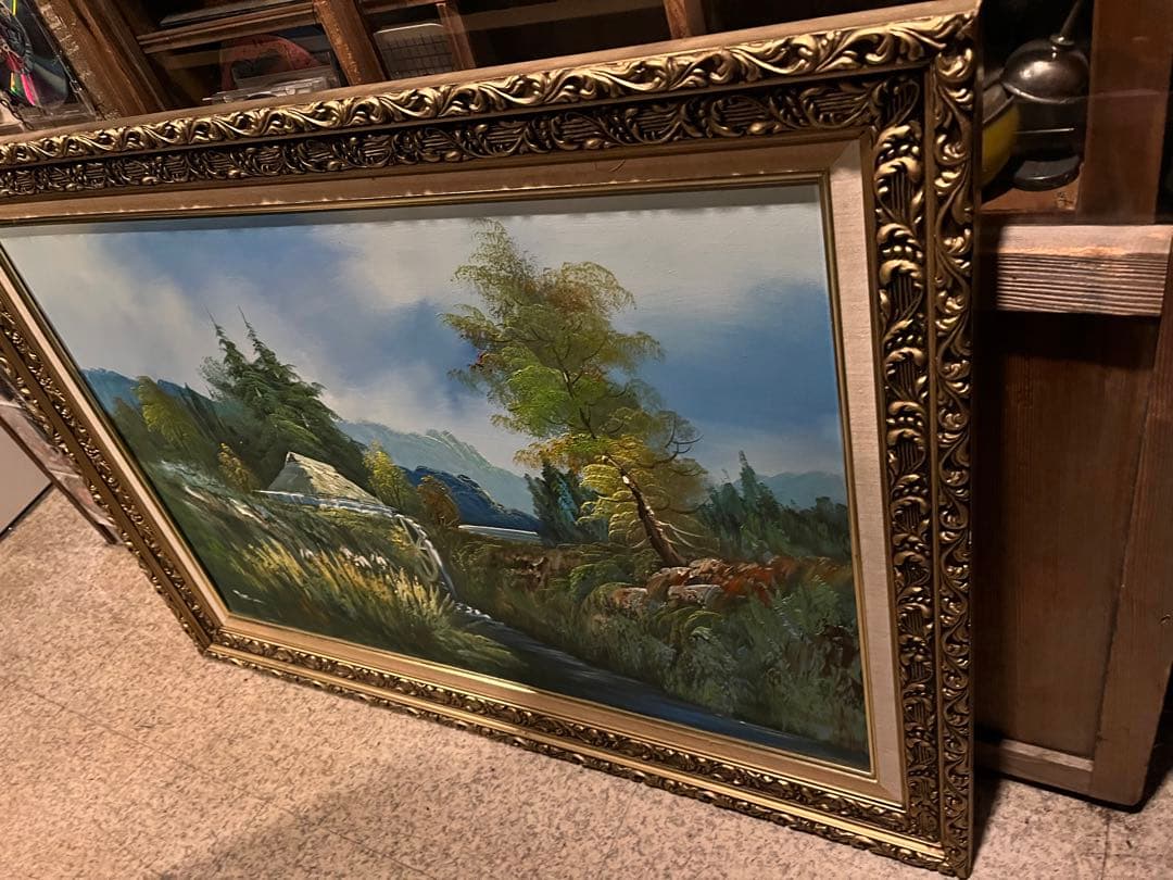 油絵、絵画、油絵額付き、大きな油絵、108センチ、キャンパス油絵、直筆油絵