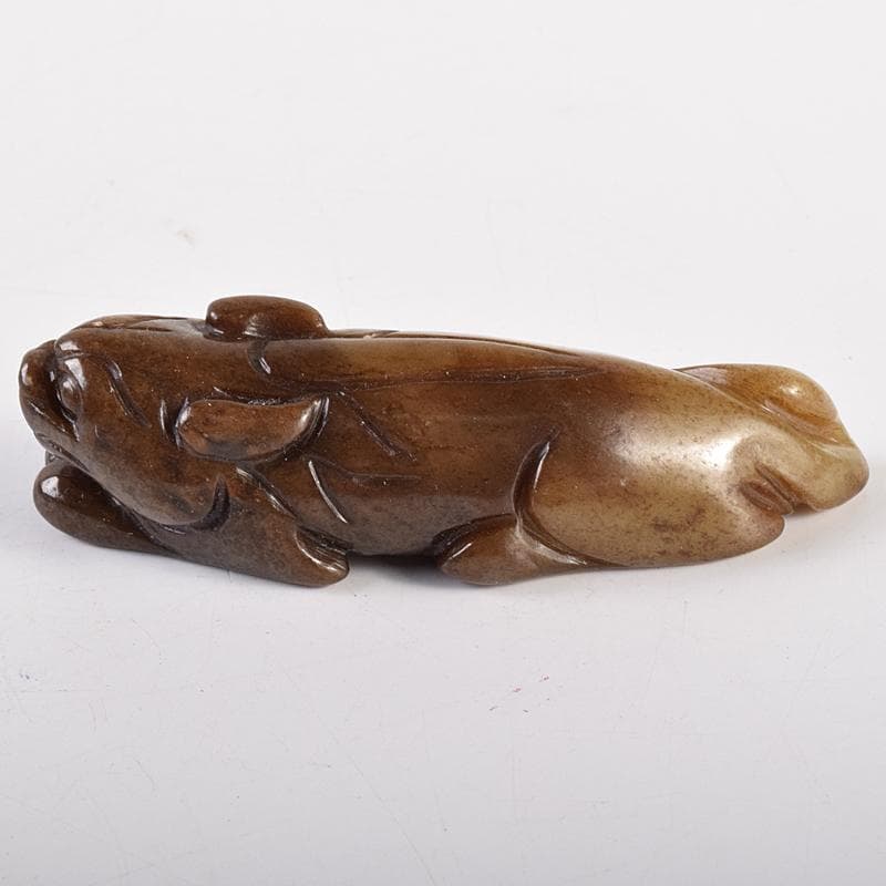 中国　玉石彫刻　神獣　根付　紙鎮　置物　C　7886E