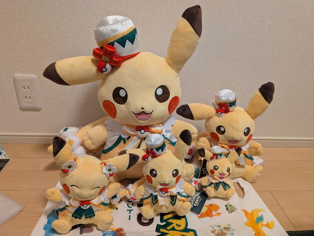 新品　ポケパーク　カントー　ピンバッジ　限定 ピカチュウ　ぬいぐるみ5体セット