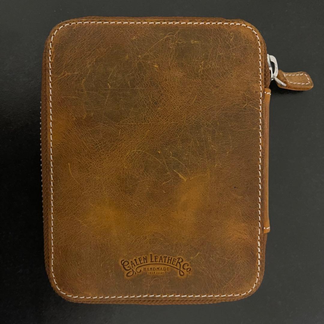 N【Galen Leather】レザーラウンドジップ10本差しペンケース