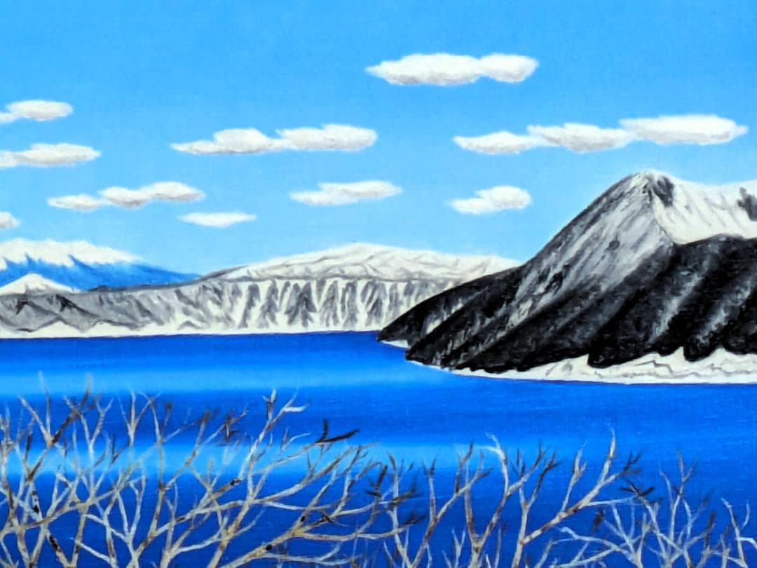 ★冬の摩周湖・肉筆油彩画・F6キャンバス