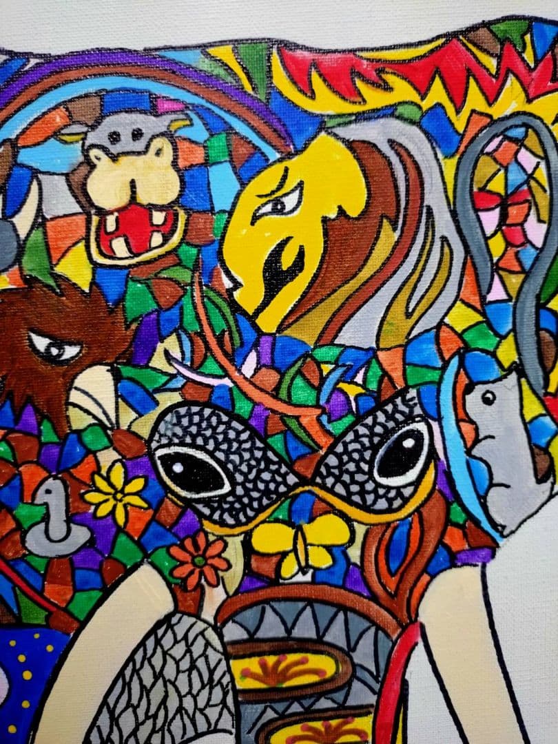 【F6号】ジミー大西【アフリカ】手描き作品/サイン有/油彩/アクリル/絵画/額縁